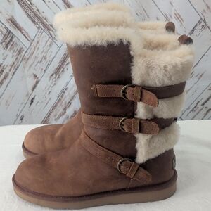 UGG Becket Chestnut Water-resistant Leather Sheepskin Buckle Short Boots